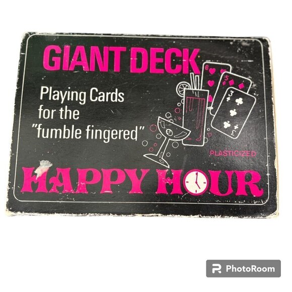 GIANT DECK HAPPY HOUR Plasticized playing cards VTG Large Print - Picture 1 of 10